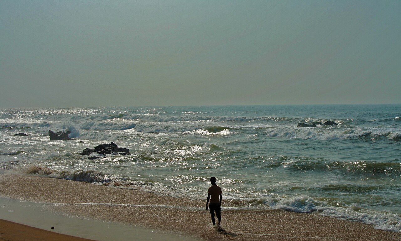 Waves and shoreline at a beach in Visakhapatnam